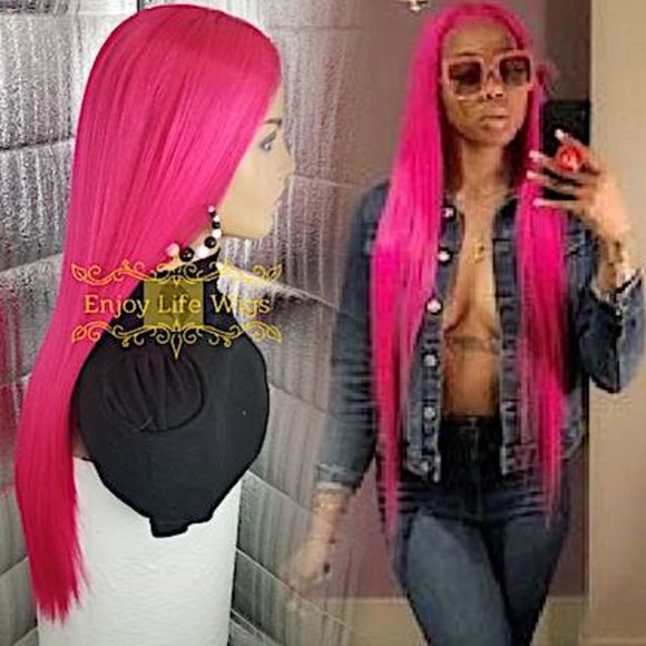 COPY - Celebrity fuchsia pink lace front human wig main image 4